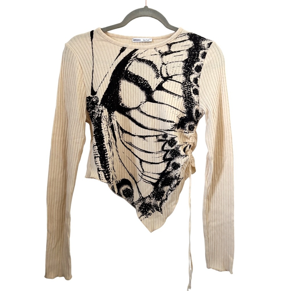 Bershka Cream Butterfly Print Top